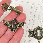 Antique Gold Key and Keyhole Set