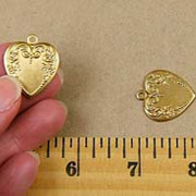 Brass Heart Charm with Embossed Scroll