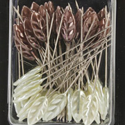 Pearlized Stick Pins - Cream and Brown Leaves