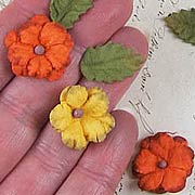 Petite Teastained Autumn Pansies and Leaves