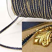 Navy Satin Ribbon w/Gold Edge