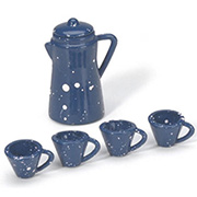 Miniature Coffee Pot with Cups - Blue