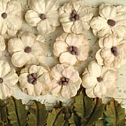 Petite Teastained Cream Pansies and Leaves*