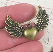 Antiqued Brass Winged Heart Charm*