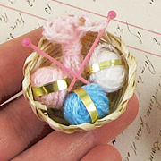 Miniature Knitting Yarn in Basket*