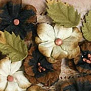 Petite Teastained Black & Cream Pansies and Leaves*