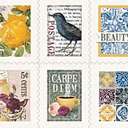 Rose Cafe Faux Postage Stamp Stickers*