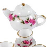 White with Pink Roses Service for Four Tea Set