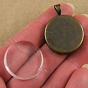 Antique Brass Round Pendant w/Glass