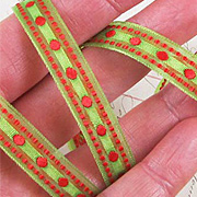 Diamond Stitched Sheer Ribbon - Green and Red