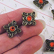 Bronze Slider Beads - Square with Red Rhinestone