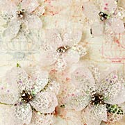 Textured Elements Jeweled Flowers - White