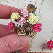 Tiny Paper Roses - Cream-Pink-Brown*