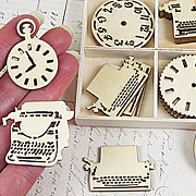 Wood Icons in a Box - Typewriters and Clocks